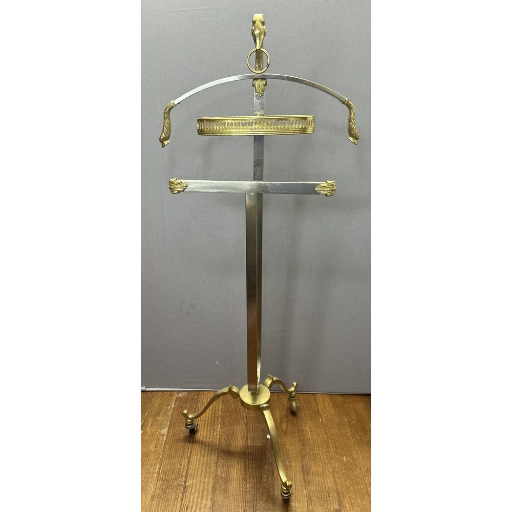 MAISON JANSEN ANTIQUE ITALIAN RAMS HEAD GENTLEMAN VALET STAND MID CENTURY MODERN